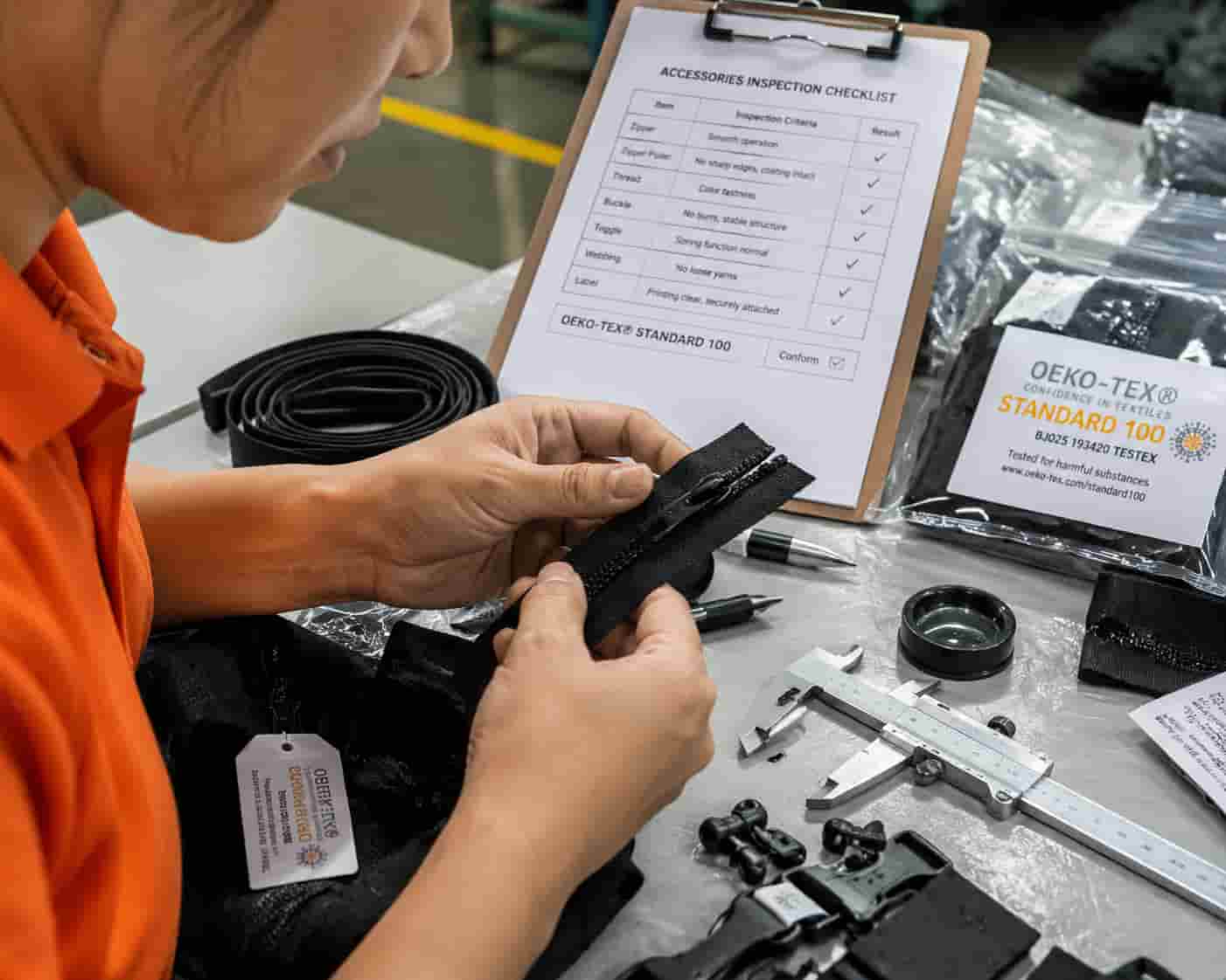 OEKO-TEX Standard 100 certified zippers and trims for outdoor jackets